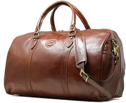 Cenzo Duffle Vecchio Brown Italian Leather Weekender Travel Bag