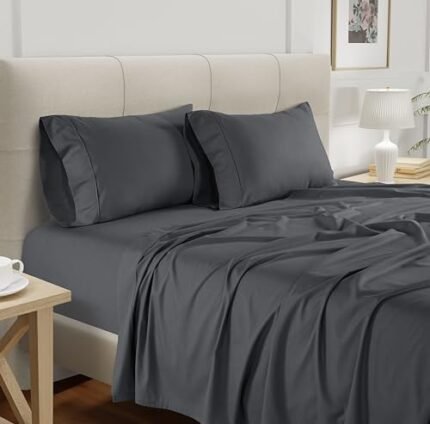 Chateau Home King Size Sheets Set, Tencel Lyocell 4PC Sheets Cooling Sheets King Size, Cooling Sheets for Hot Sleepers, Tencel Lyocell, Soft, Breathable Than Linen Sheets King, Dark Grey