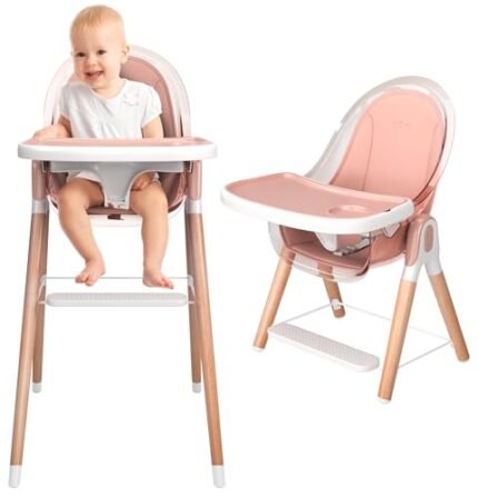 Children Of Design Classic Non-Reclinable 6 in 1 Wooden High Chair with Removable Cushion - Pink