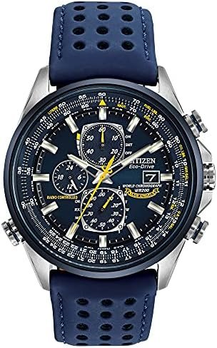 Citizen Men's Eco-Drive Sport Luxury World Chronograph Atomic Time Keeping Watch in Stainless Steel with Blue Polyurethane strap, Blue Dial (Model: AT8020-03L)