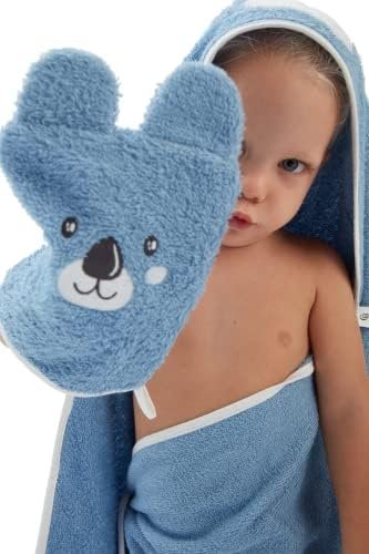 ClassyBaby - 100% Cotton Animal Embroidered Baby Washcloth - Blue Bear - Kids Washcloths and Bath Gloves; Boy/Girl Towels and Burp Cloths, Newborn, Ultra Soft and Highly Absorbent