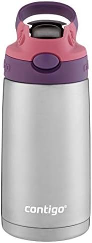 Contigo Aubrey Kids Stainless Steel Water Bottle with Spill-Proof Lid, Cleanable 13oz Kids Water Bottle Keeps Drinks Cold up to 14 Hours, Eggplant/Punch