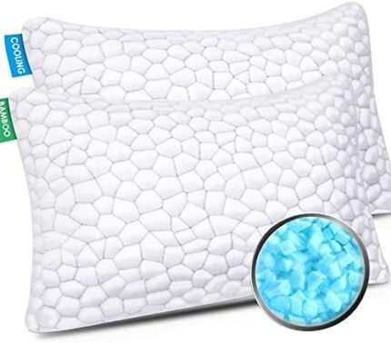 Cooling Bed Pillows for Sleeping 2 Pack Shredded Memory Foam Adjustable Cool BAMBOO Pillow for Side Back Stomach Sleepers Luxury Gel Pillows King Size Set of 2 with Washable Removable Cover