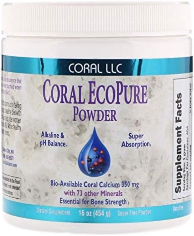 Coral Ecopure Powder, Coral Calcium Powder Supplement with Coral Minerals - 16 Ounces