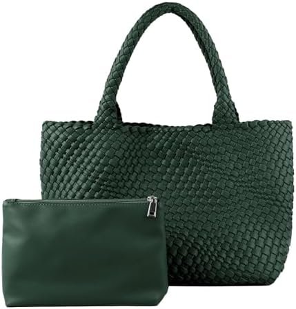 DARBUT Woven Tote Bag for Women,Fashion Top Handle Shoulder Bag Vegan Leather Shopper Bag Large Travel Tote Bag with Purse