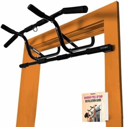 DMoose Pull Up Bar for Doorway - Upto 350 Lbs Capacity, Chin Up Bar with No Screwing & No Slipping Hanging Bar with Padded Handles for Strength Training, Door Frame Pullup Bar with Installation Guide (Black)