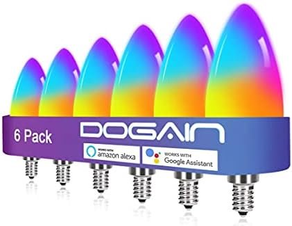 DOGAIN Smart Light Bulbs E12 Base LED Light Bulb Color Changing WiFi-Bluetooth Lights Compatible with Alexa Google Home Tunable White Candelabra Bulbs 360 lm 35w Equivalent 6 Pack