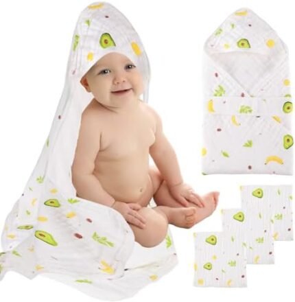 Da GaoYang Hooded Baby Towels for Newborns,1 Pack Muslin Cotton Baby Bath Towel with Hood for Toddlers & Kids,31 x 31Inches, Super Absorbent and Soft Breathable Comfy, Baby Stuff Shower Gifts