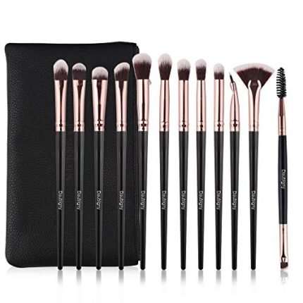 Daubigny Eye Makeup Brushes, 12 PCS Professional Eye shadow, Concealer, Eyebrow, Foundation, Powder Liquid Cream Blending Brushes Set With Carrying Bag (Black)