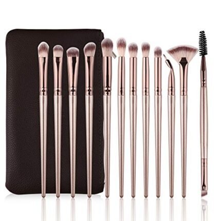 Daubigny Eye Makeup Brushes,12 PCS Professional Eye shadow, Concealer, Eyebrow, Foundation, Powder Liquid Cream Blending Brushes Set With Carrying Bag(Champagne Gold)