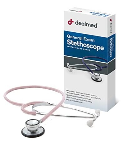 Dealmed General Exam Stethoscope – Professional Economy Dual-Head Medical Stethoscope with Lightweight Chestpiece, Flexible 32” Tubing & Comfort Eartips (Pink)