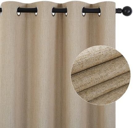 Deconovo 100% Black Out Curtains, Linen Textured Farmhouse Curtains 72 Inch Long, Room Darkening Thermal Insulated Drapes for Living Room Country Decor (Taupe,52x72 Inch,2 Panels)