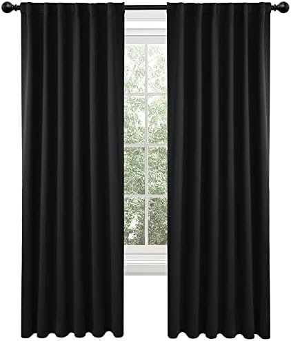 Deconovo Blackout Curtains 84 Inches Long, Black Blackout Curtains for Bedroom - 2 Panels, 52x84 Inch, Room Darkening Curtains for Living Room, Back Tab and Rod Pocket Black Curtains