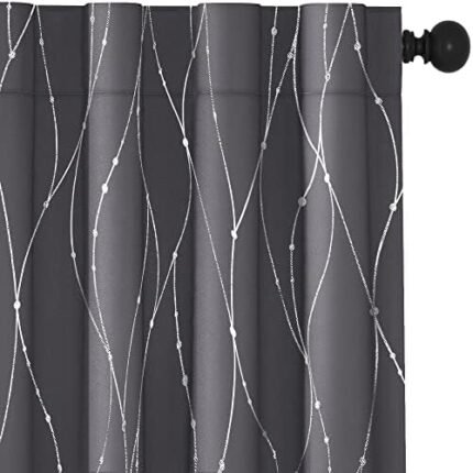 Deconovo Blackout Curtains for Bedroom 84 Inches Long - Curtains for Living Room 2 Panels Set, Back Tab Curtains & Drapes with Pattern Design for Windows (52 x 84 Inch, Dark Grey, 2 Panels)