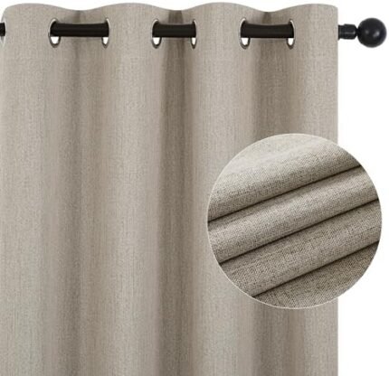 Deconovo Linen Blackout Curtains 84 inch Length 2 Panels Set, Thermal Insulated Boho Drapes Full Light Block Out Drapes for Living Room Farmhouse Decor (Linen,52x84 Inch)