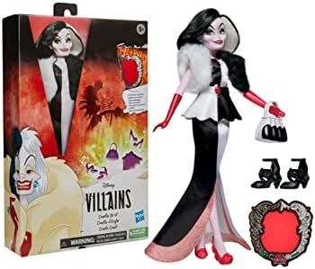 Disney Princess Villains Cruella De Vil Fashion Doll, Accessories and Removable Clothes, Disney Villains Toy for Kids 5 Years Old and Up