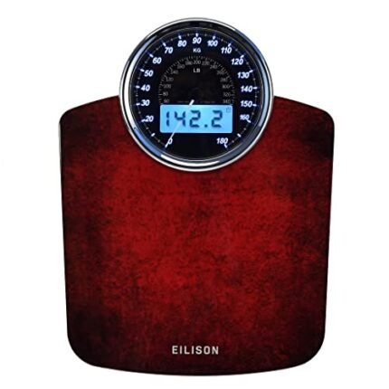 EILISON Highly Advance 2-in-1 Digital & Analog Weighing Scale for Body Weight-400lbs, 4 High Precison GX Sensor Accurate, Thick Tempered Glass, Extra Large Display (red)