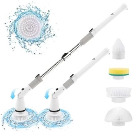 Electric Spin Scrubber, Cordless Power Brush Floor Scrubber with Adjustable Extension Arm and 4 Replaceable Bathroom Cleaning Brush Heads, Ideal for Tub, Tile, and Floor Cleaning