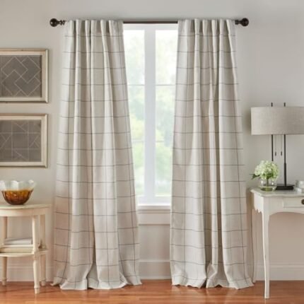 Elrene Home Fashions Brighton Windowpane Plaid Blackout Window Curtain, Living Room and Bedroom Drape with Rod Pocket Tabs, 52" x 84", Grey, 1 Panel