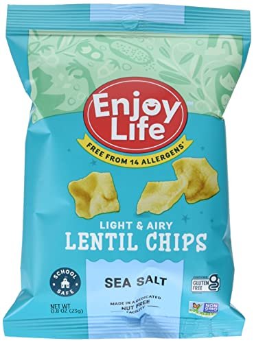 Enjoy Life Sea Salt Lentil Chips, Dairy Free, Soy Free, Nut Free, Non GMO, Vegan, Gluten Free, 0.8 oz bags (Pack of 12), Tasty, High Protein, Allergy Friendly, School Safe, On-The-Go Snack