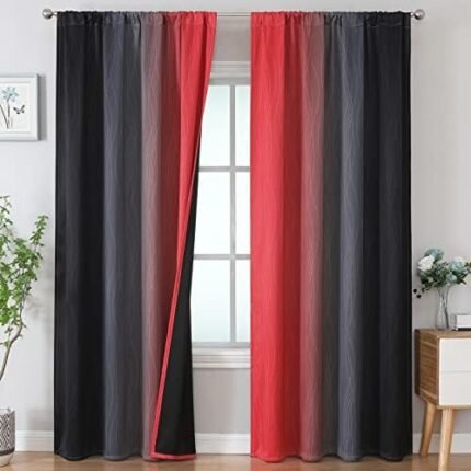 Estelar Textiler Black and Red Blackout Curtains 84 Inch Length 2 Panels, Room Darkening Rod Pocket Ombre Curtains for Bedroom, Thermal Insulated Light Blocking Gradient Drapes for Playroom, 52Wx84L