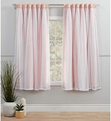 Exclusive Home Catarina Layered Solid Room Darkening Blackout and Sheer Hidden Tab/Rod Pocket Top Curtain Panel Pair, 52"x63", Rose Blush, Set of 2