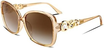 FEISEDY Women's Fashion Sunglasses, Oversized Square Frame with Pearl Sparkling, Polarized UV Protection B2821