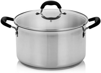 Finnhomy Approved AISI304 (18-10) Stainless Steel 8-Quart Stock Pot with Cover, 3 Layers Base,Induction Base Safe, Metallic