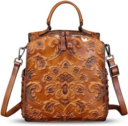 Genuine Leather Satchel for Women Purse Convertible Backpack Embossed Crossbody Handbag Top HandleShoulder Bag