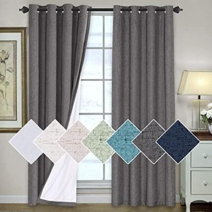 H.VERSAILTEX 100% Blackout Curtains for Bedroom Thermal Insulated Linen Textured Curtains Heat and Full Light Blocking Drapes Living Room Curtains 2 Panel Sets, 52x96 - Inch, Grey