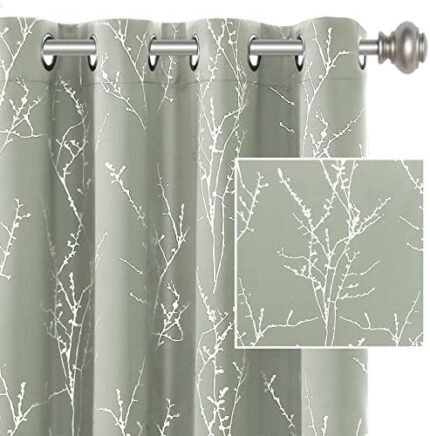 H.VERSAILTEX Blackout Curtains for Bedroom Foil Print Twig Tree Branch Thermal Insulated Grommet Curtain Drapes Light Blocking Thick Soft Window Curtains for Living 52 x 84 Inch Sage 2 Panels