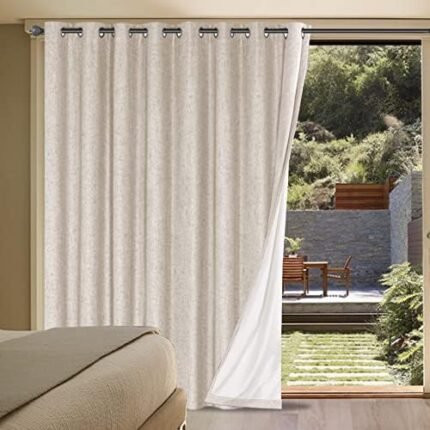 H.VERSAILTEX Linen Blackout Curtains Durable Thick Textured Linen Look 100% Blackout Patio Door Curtain Anti Rust Grommet Extra Wide Sliding Door Curtain Panel, W100 x L108 inch - Natural