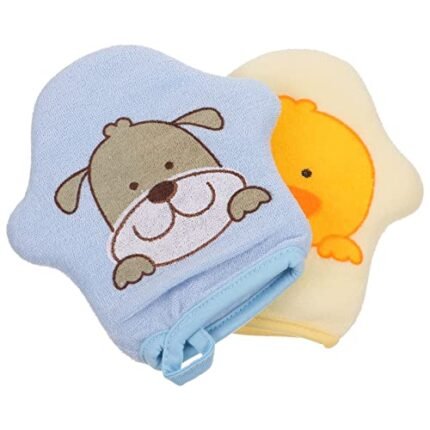 Healifty 2Pcs Baby Bath Mitt Ducky Dog Puppet Washcloths Kids Wash Gloves Bath Sponge Body Scrubber Exfoliating Gloves Wash Towels Sponge for Toddler