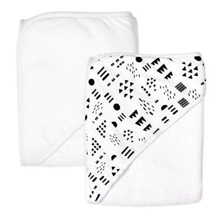 HonestBaby unisex baby 2-Pack Organic Cotton Hooded Towels Bandana, Pattern Play, One Size US