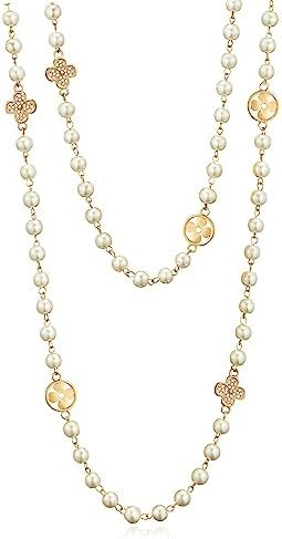 IDOKAWA 8MM Round Simulated Shell Pearl Strand Layered Necklace for Women, Dainty Multiple Strands Long Necklace for Party, Vintage Costume Jewelry