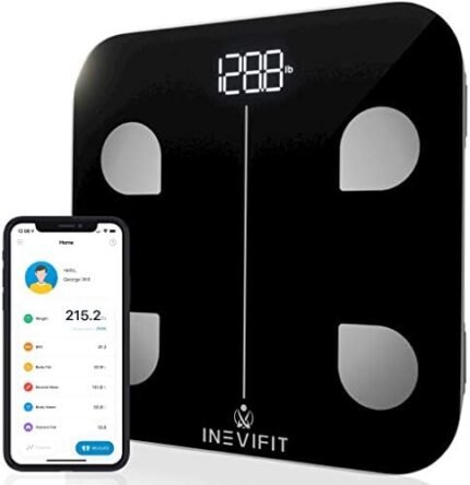 INEVIFIT Smart Body Fat Scale, BMI Highly Accurate Bluetooth Digital Bathroom Body Composition Analyzer. Measures Body Fat, Water, Muscle, Bone Mass & More for Unlimited Users