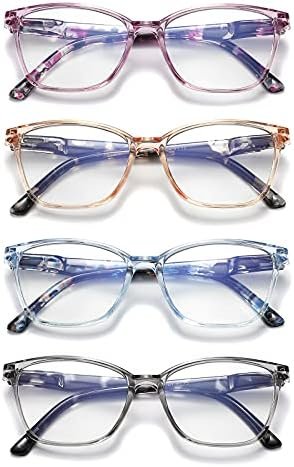 JAWSOCK 4 Pack Reading Glasses Blue Light Blocking for Women Men,Fashion Square Computer Readers with Spring Hinge,Anti Eyestrain Eyeglasses(1.75x)