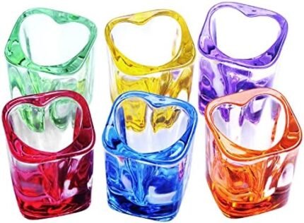 Jaepsing Shot Glasses, 2oz Heavy Base Shot Glasses Sets of 6/Heart Shaped Shot Glasses/Rainbow Shot Glasses/Square Shot Glasses/Espresso Shot Glasses/Bulk Shot Glasses