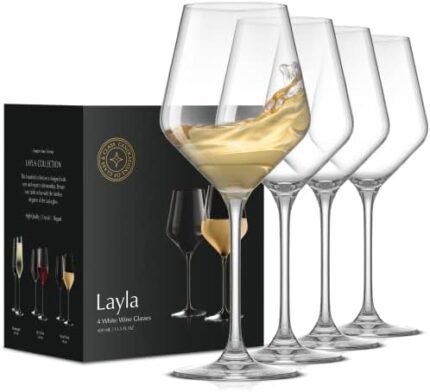 JoyJolt Layla White Wine Glasses, Set of 4 Italian Glasses, 13.5 oz Clear – Made in Europe