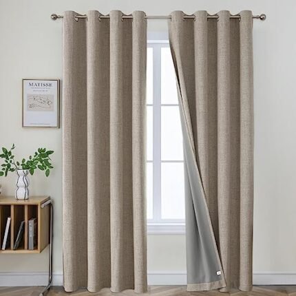 Joydeco Blackout 108 Inch Curtains 2 Panels Set, Extra Long Linen Room Darkening Curtains for Bedroom, Thermal Insulated Textured Drapes for Living Room (52x108 inch,Linen)