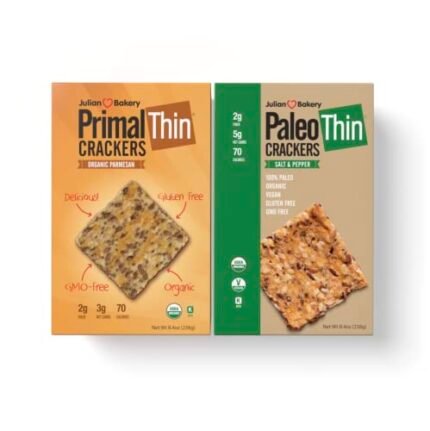 Julian Bakery Paleo & Primal Thin Crackers | Salt & Pepper & Parmesan | USDA Organic | Gluten-Free | Grain-Free | GMO Free | Low Carb | Variety 2 Pack