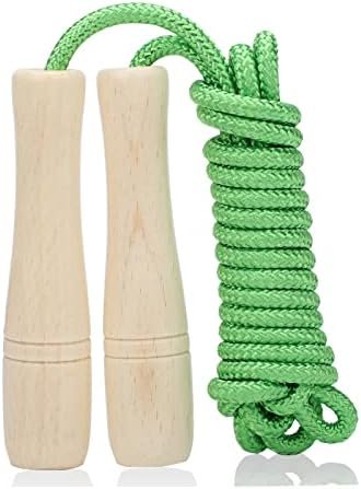 Jump Rope for Kids, Adjustable Toddler Skipping Rope with Wooden Handle, 7.8ft Child Jumping rope for Girls and Boys Workout Outdoor Activity Green