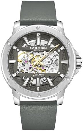 Kenneth Cole Men's Watch - Luxury Watch for Men, Stainless Steel Watch, Automatic Self-Winding, Water-Resistant, Partial Arabic Numerals, Sleek Design Analog Watch with Skeleton Dial for Men