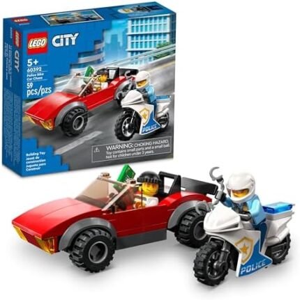 LEGO City Police Bike Car Chase 60392, Toy with Racing Vehicle & Motorbike Toys for 5 Plus Year Olds, Kids Gift Idea, Set Featuring 2 Officer Minifigures