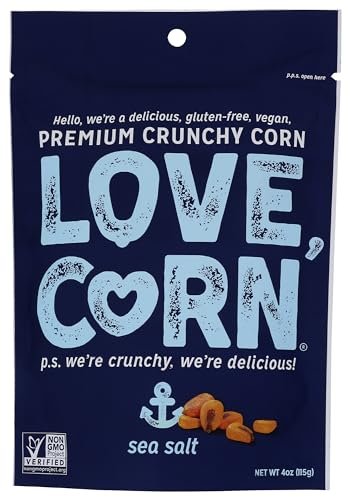 LOVE CORN Sea Salt 4oz x 1 bag - Delicious Crunchy Corn - Healthy Family Snacks - Gluten Free, Kosher, NON-GMO - Alternative for Chips, Nuts, Crackers & Pretzels - Perfect for Charcuterie Boards