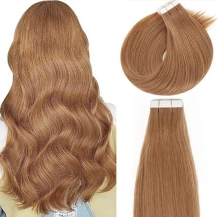 Lacerhair 14 inch Seamless Remy Tape in Human Hair Extensions Balayage Natural PU Skin Weft 100% Real Virgin Human Hair Color #30 Auburn blonde Double Side 50g 20pcs/set