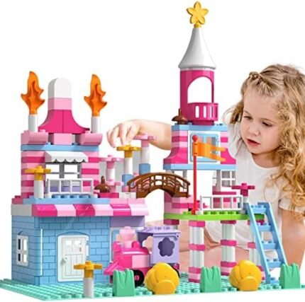 Lucky Doug Building Blocks Set for Kids Girls, 171 PCS Pink Princess Castle Blocks Toys Compatible with Other Brands, Educational Building Sets Toys Christmas Birthday Gifts for Boys Girls Toddler