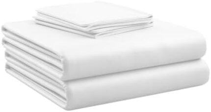 Lukeville Luxury Linen Full XL Size Bed Sheets - 100% Natural Cotton 4PC Sheets Set - 500 Thread Count-Extra Sheets - Fits Upto 16" Deep Pocket Full XL Size Bed Sheets Set 54" x 80"- (White Solid)