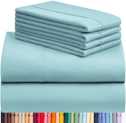 LuxClub 6 PC King Sheet Set, Rayon Made from Bamboo Bed Sheets, Deep Pockets 18" Wrinkle Free Cooling Bed Sheets Machine Washable Hotel Bedding Silky Soft - Aqua King