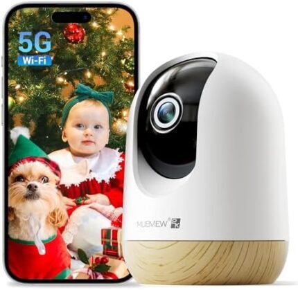 MUBVIEW 5G WiFi Indoor Security Camera No Subscription, Pet Camera with Phone App, Baby Monitor WiFi Smartphone, 2K Night Vision Pan-Tilt Dog Camera, Auto Tracking, 2-Way Audio, SD or Cloud Storage